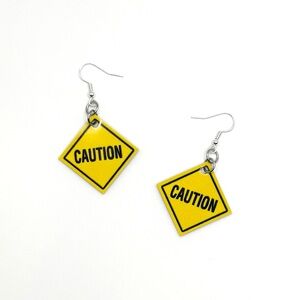 Yellow Caution Traffic Sign Earrings